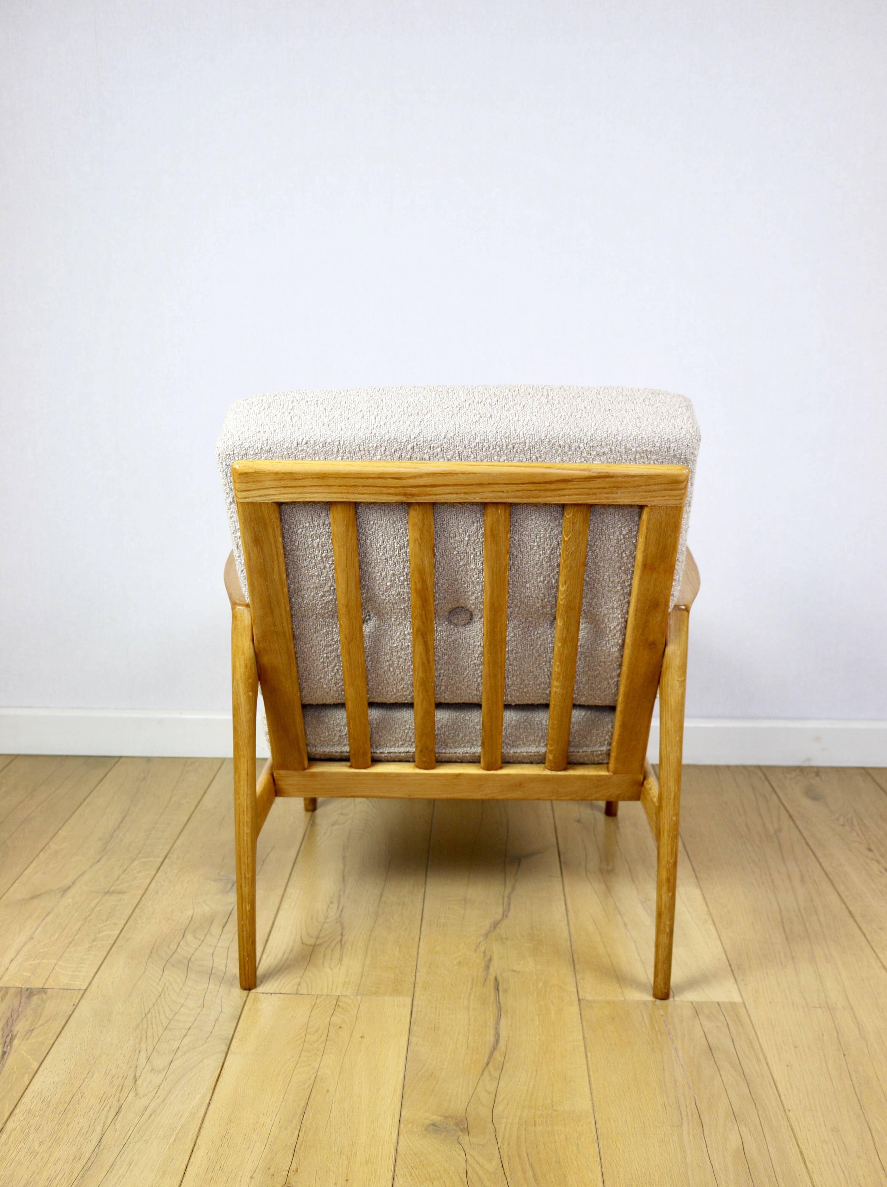 PRL armchair "Stefan" wooden oak vintage beige boucle