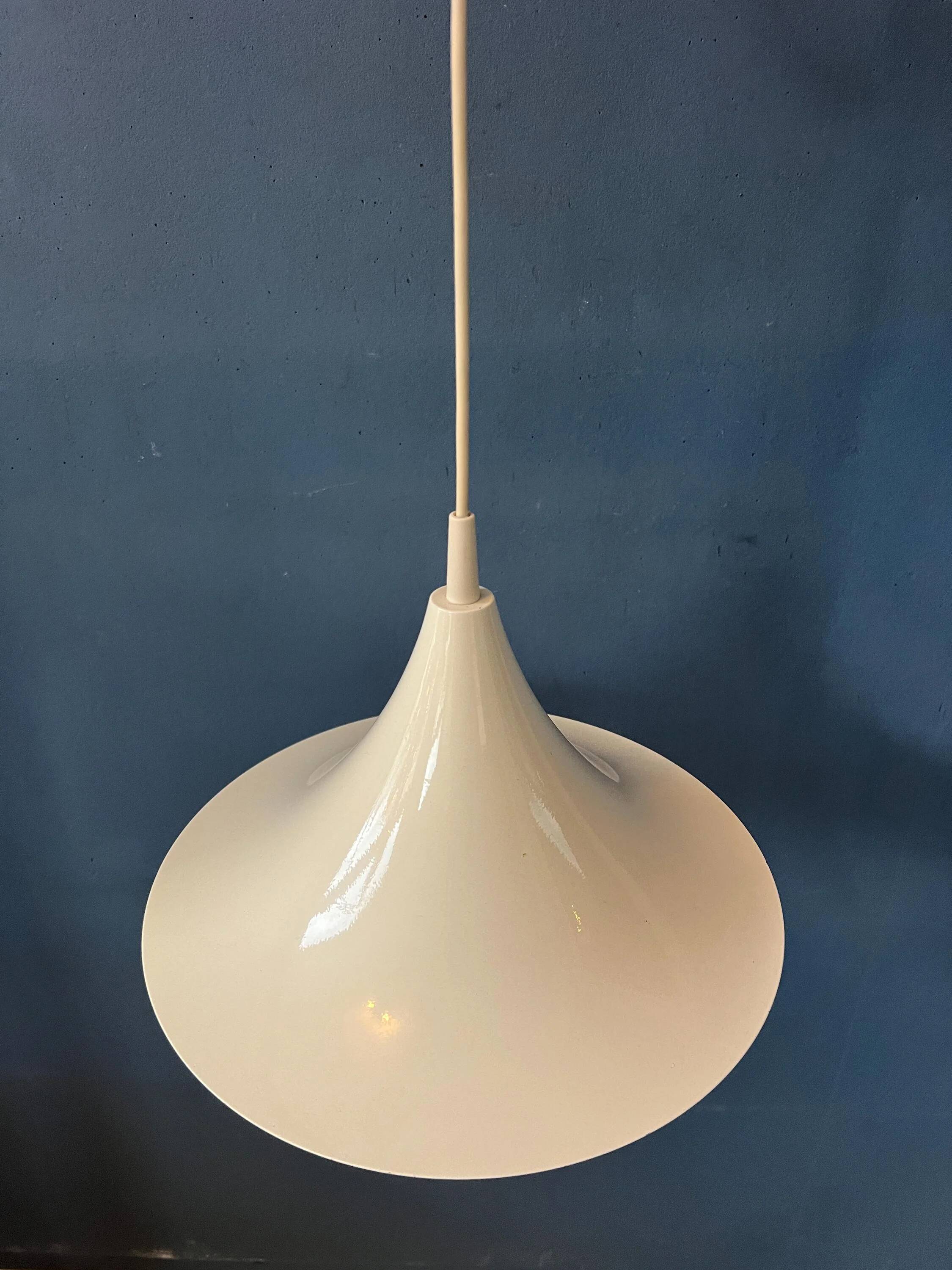Vintage white glossy suspension Space Age "witch hat"
