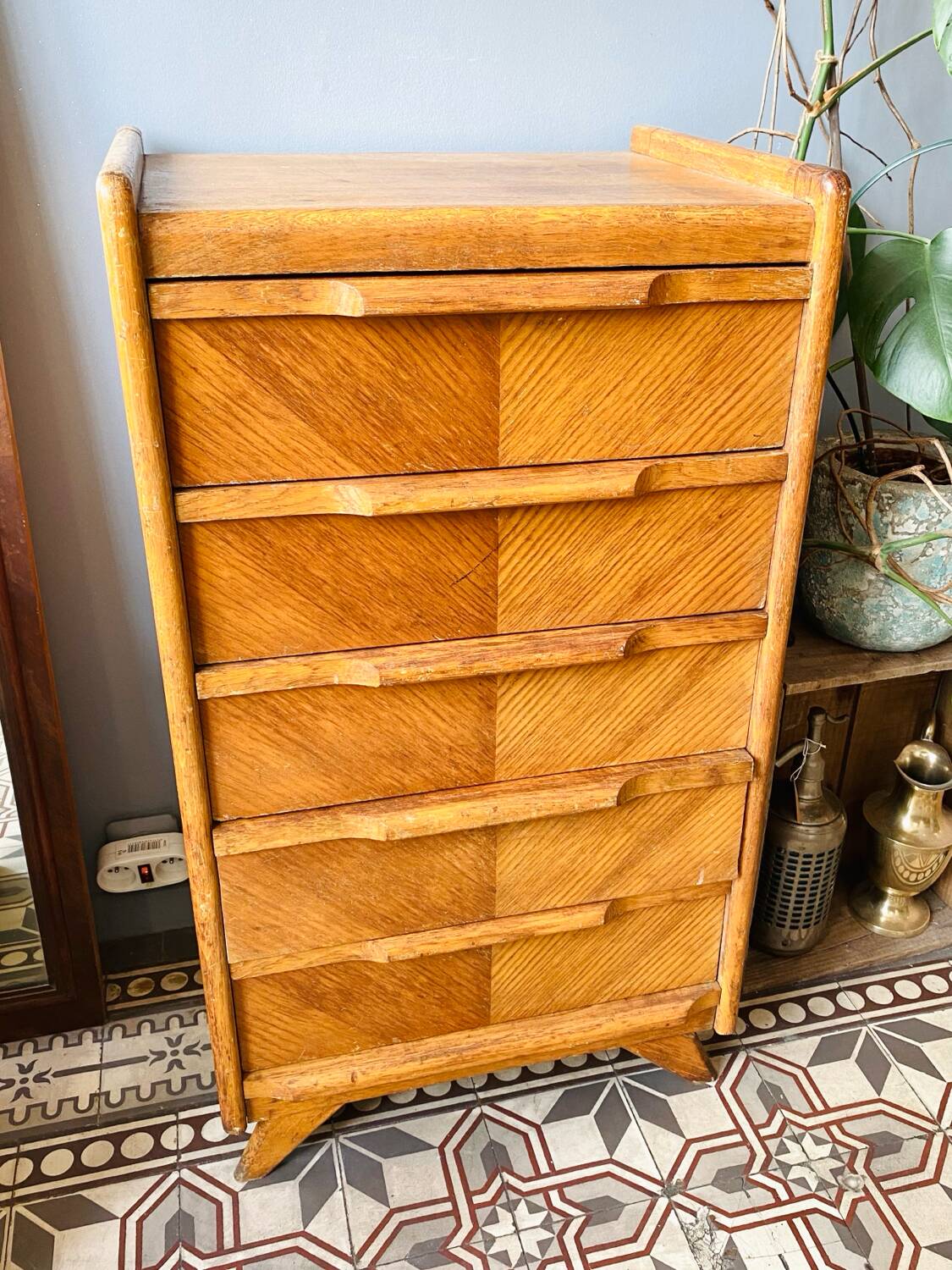 Small wooden chest of drawers from the 1950s.