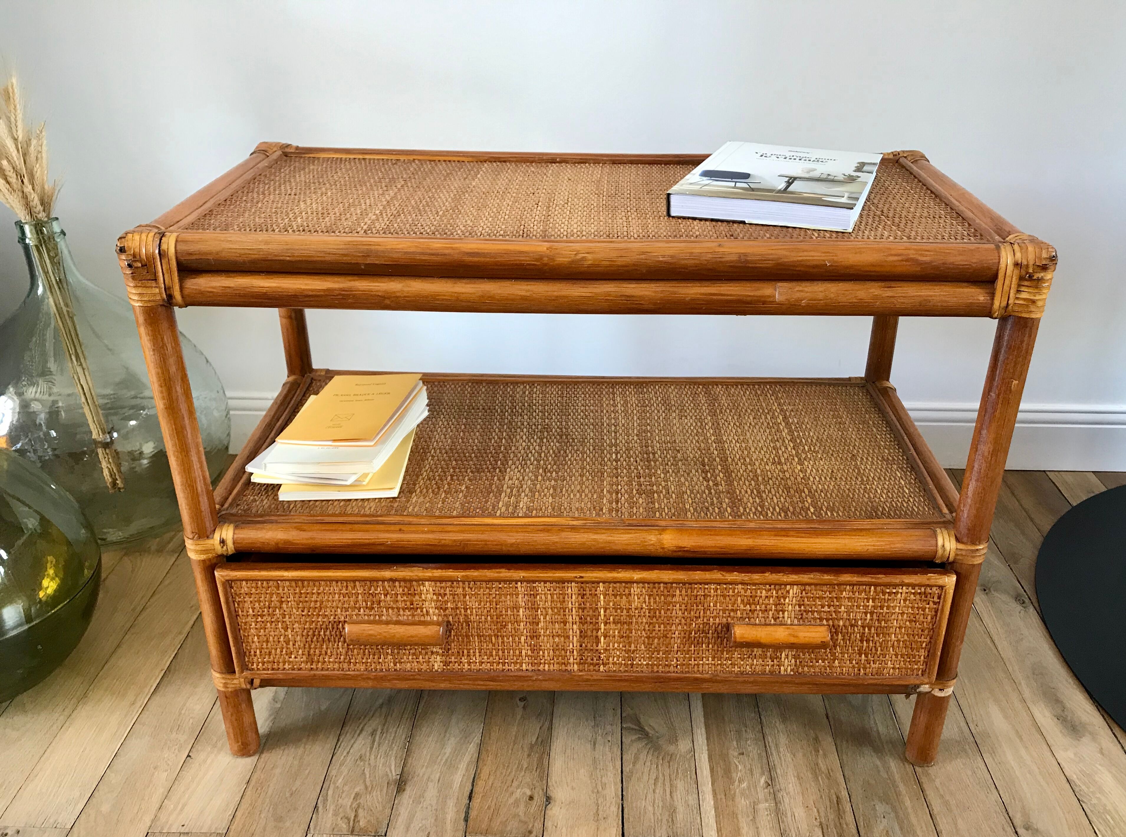 Rattan coffee table and cannage 60s