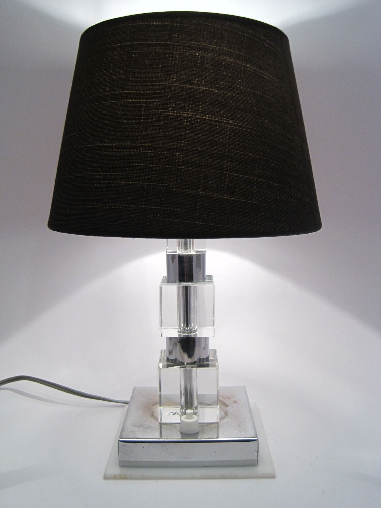 Modernist seventies table lamp 1970 cubes cut glass and chrome metal cylinders