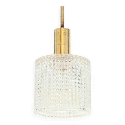 Lustre en cristal et laiton scandinave du milieu du siècle par Fagerlund