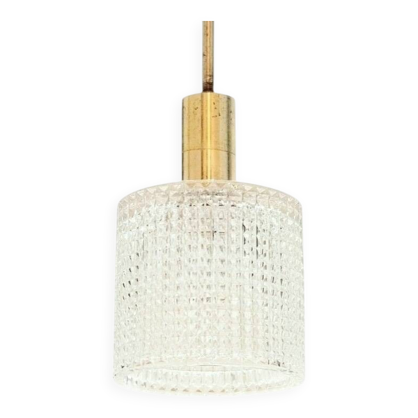 Lustre en cristal et laiton scandinave du milieu du siècle par Fagerlund