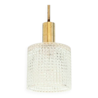 Mid-Century Scandinavian Crystal Glass & Brass Ceiling Light by Fagerlund