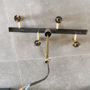 Vintage metal painted chandelier, brass and glass.