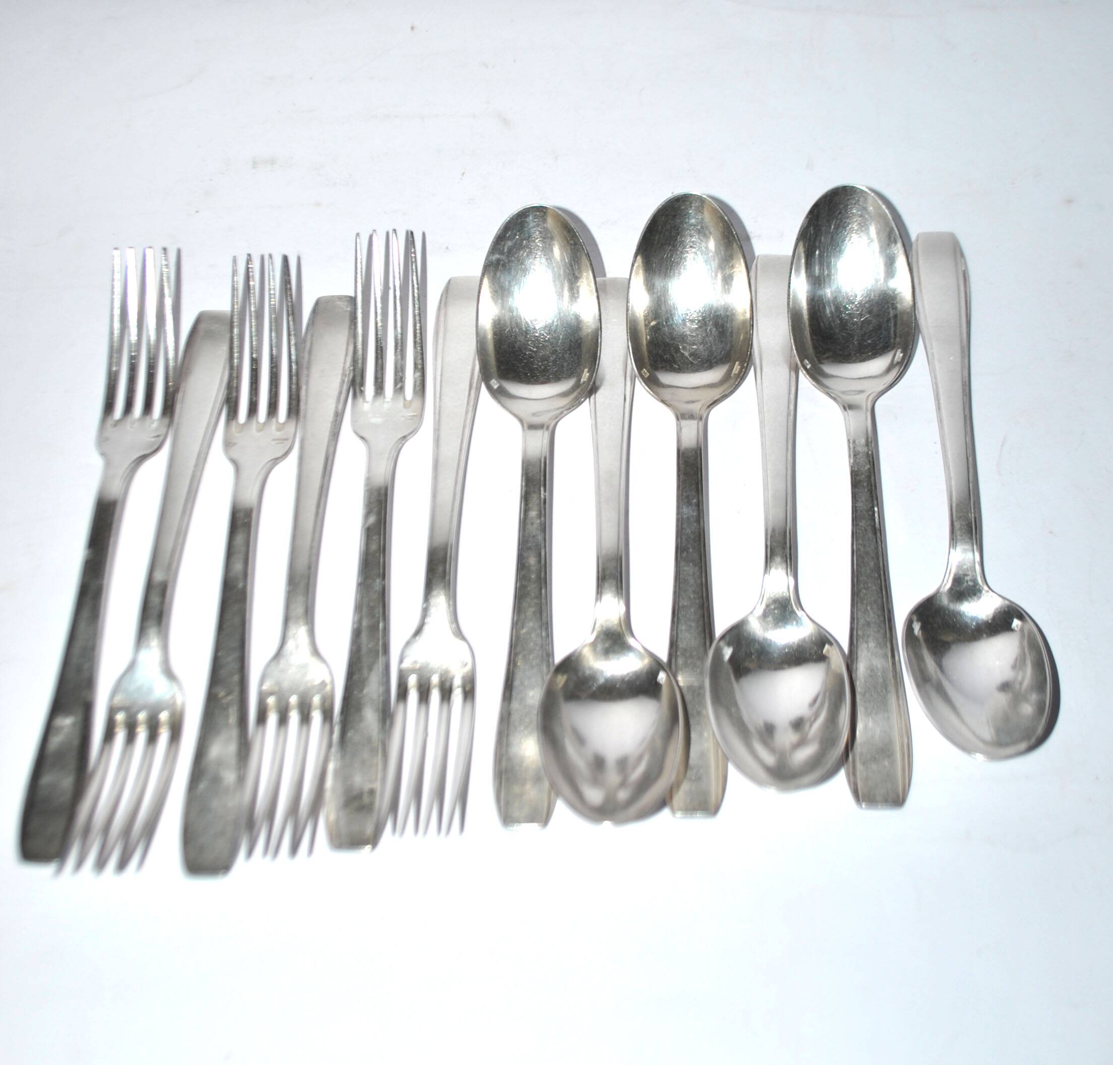 Set of 6 silver-plated Art Deco table spoons and 6 forks ARGENTAL near Boreal 21cm