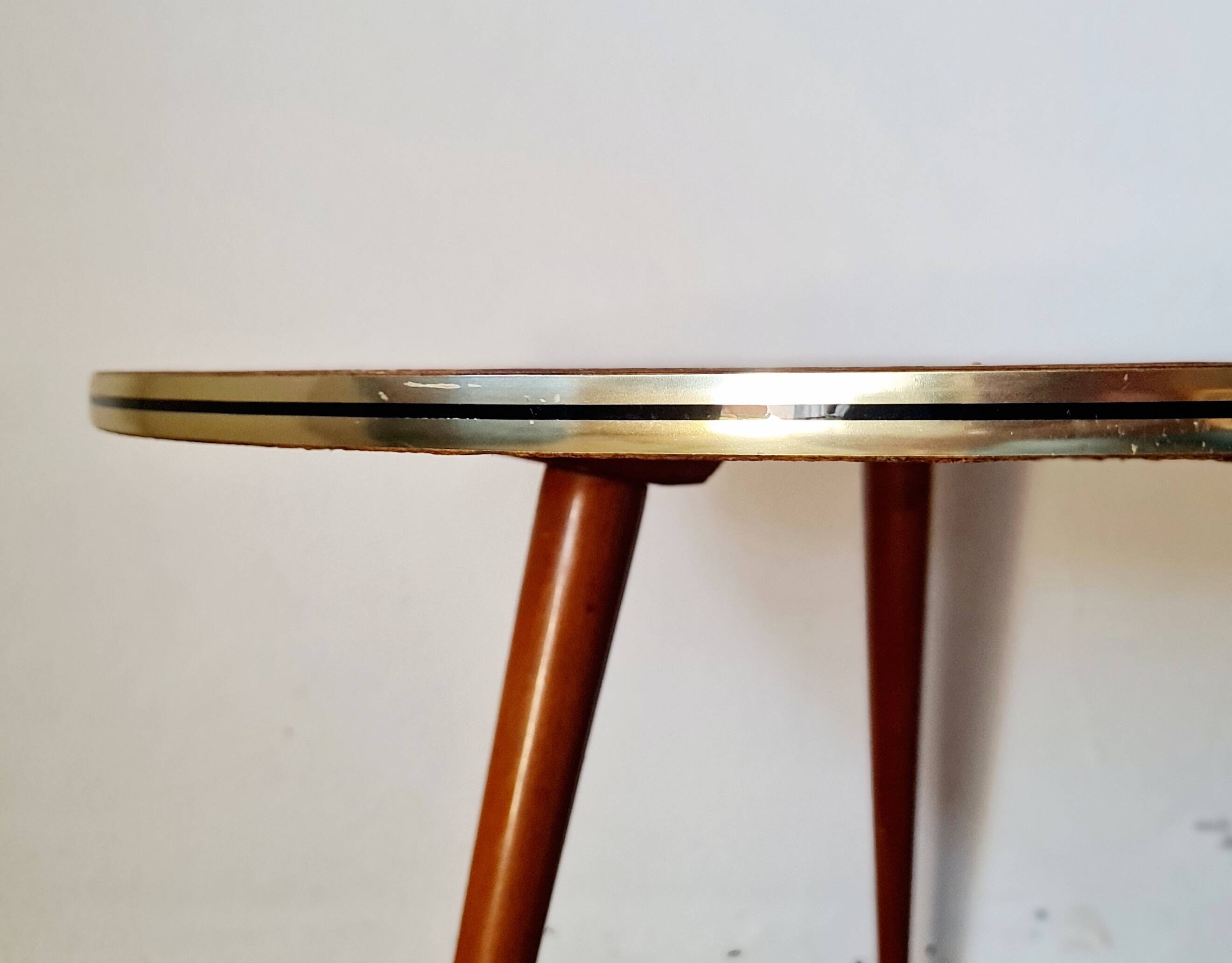 Vintage tripod side table, marquetry diamond top – 50/60
