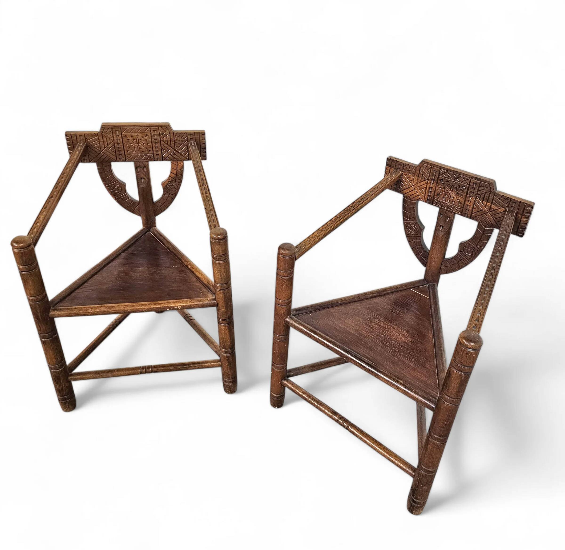 Carved Swedish monk chairs, style attributed to Bernhard Hoettger, made in Sweden, 1940s