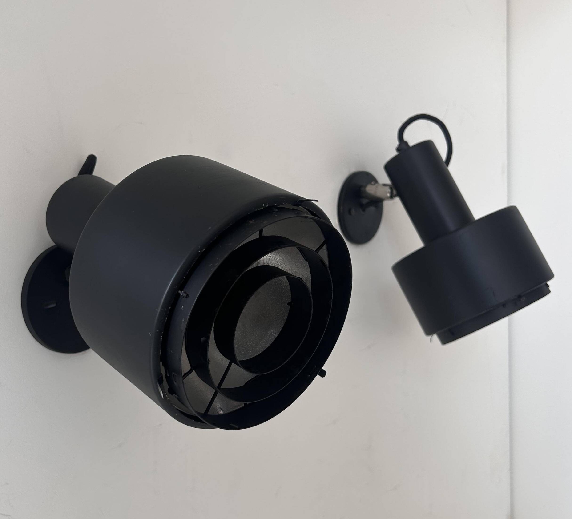 Pair of vintage Louis Poulsen wall lights, black lacquered metal, Denmark 1970s