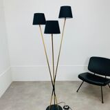 Floor lamp 3 arms 50 years brass and black lacquer for house Arlus