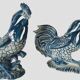 Pair of ceramic roosters in blue camaieu 20th century