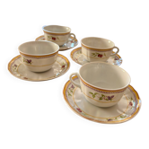 Set of 4 cups & saucers in porcelain — Bruno Evrard, Myrtille model