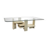 Willy Ballez travertine and cubist glass sculptural coffee table