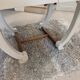 Restored oak table in natural wood and linen.