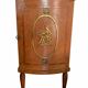 Table d'appoint loupe de bois, marqueterie, médaillon, plateau marbre