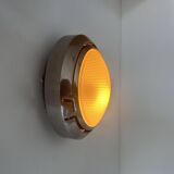 Pair of vintage wall lights, chrome and honeycomb sandblasted glass, Italy 1980
