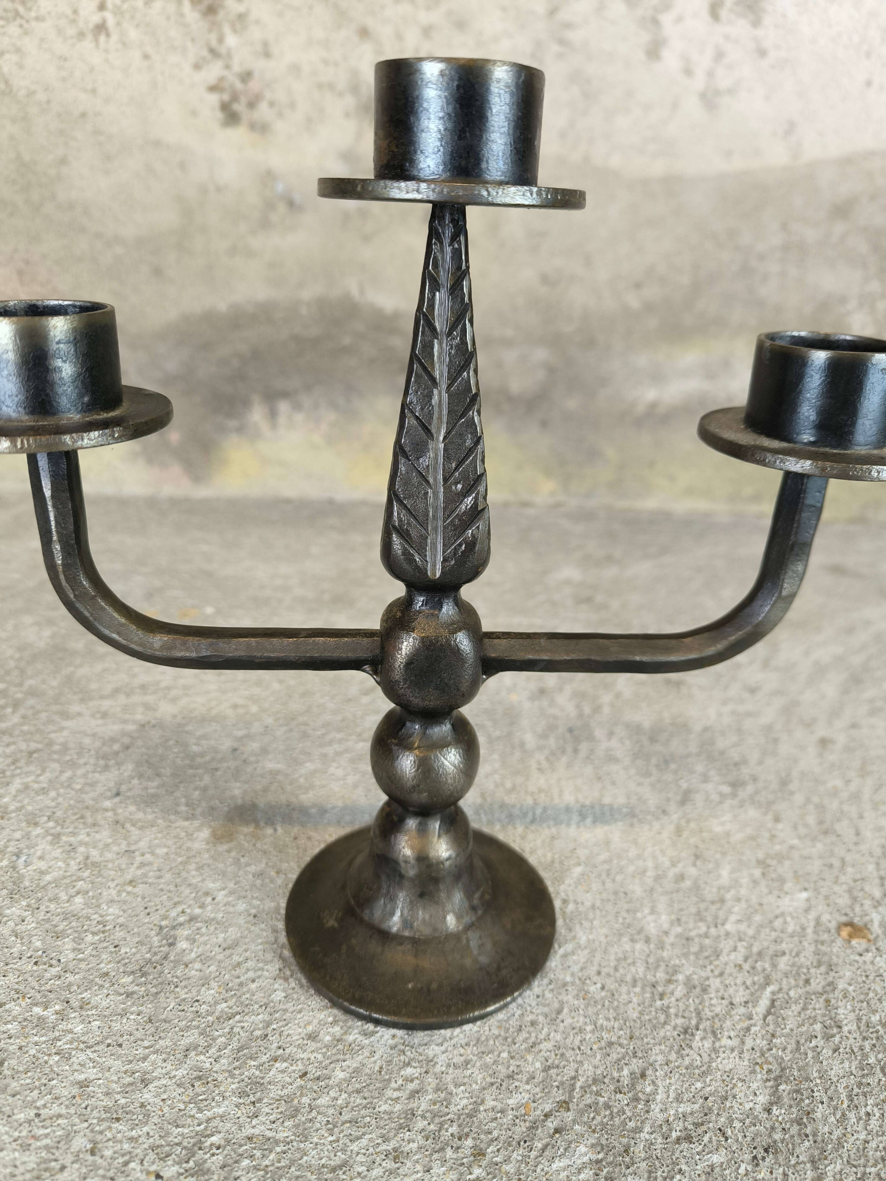 Vintage three-branch metal chandelier