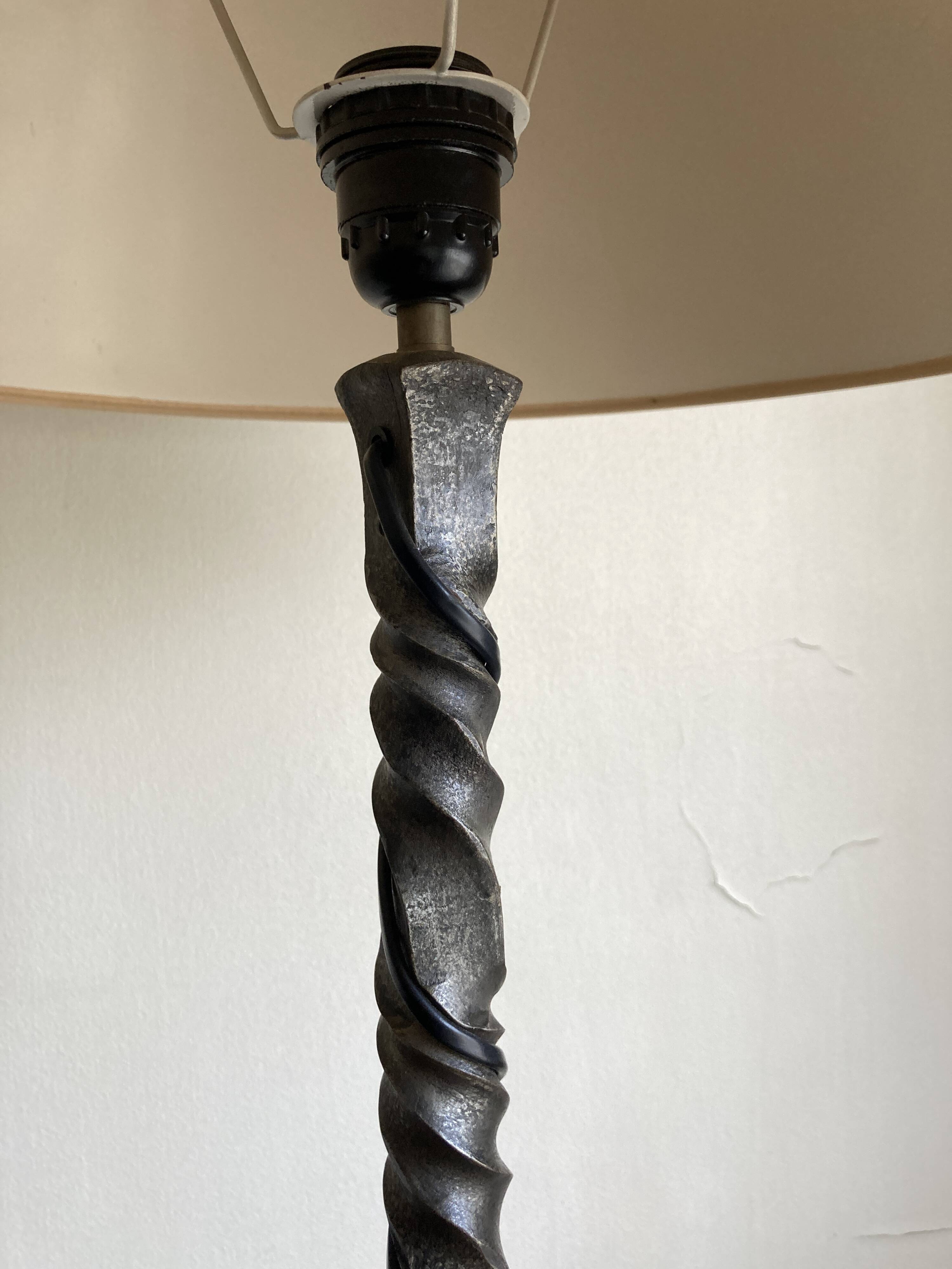 Floor lamp in beaten iron and bronze Artisans de Marolles 1960