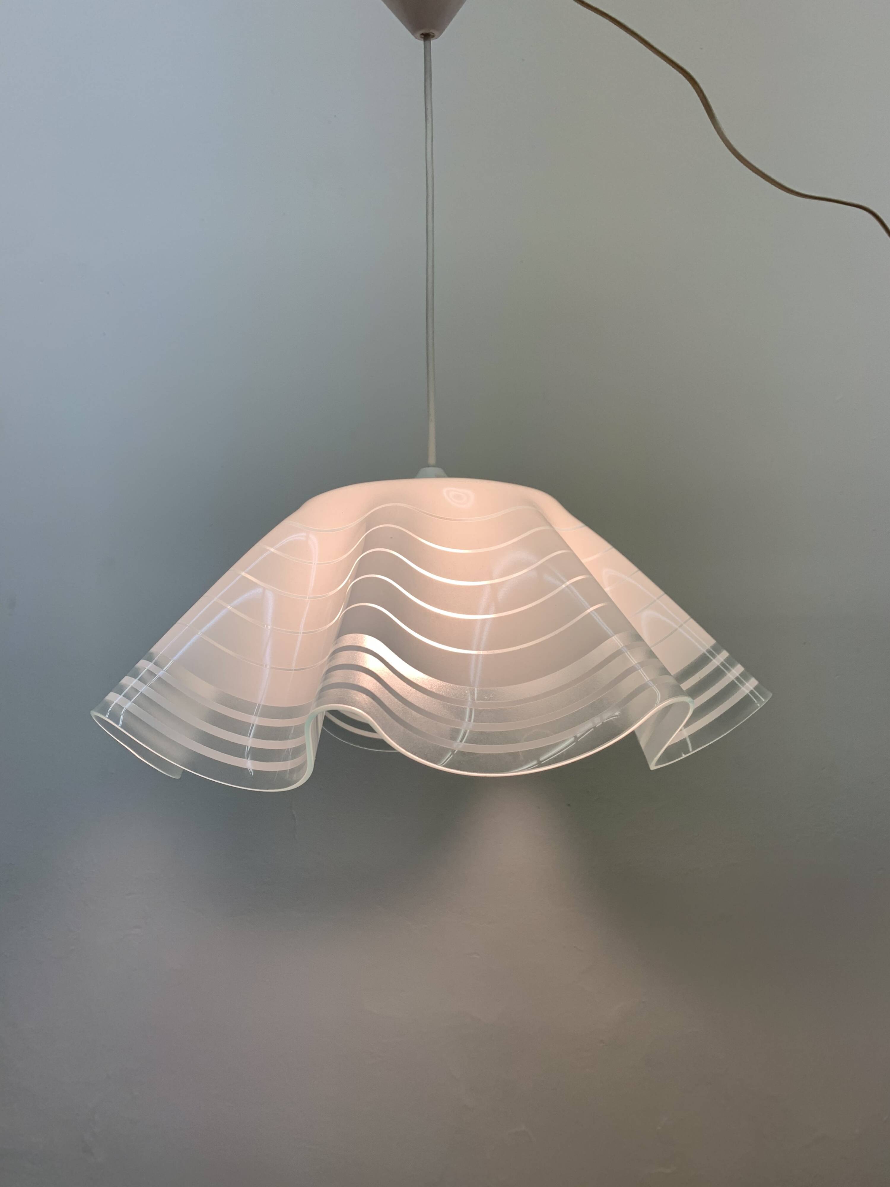 Mid-century minimalist folded glass hanging lamp, 1980’s