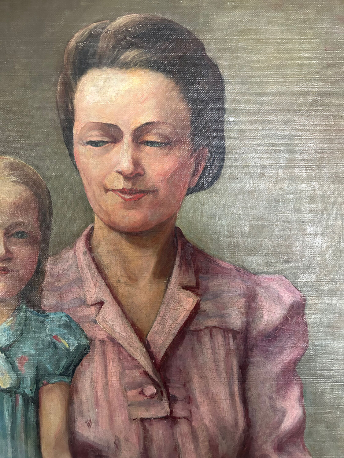 Portrait painting of mother and daughter.