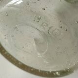 Bubble glass carafe bottle signed Biot in lime green colour.