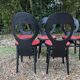 6 vintage Baumann seagull model chairs, black lacquered with red Skai seats.