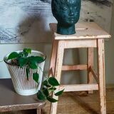 Antique workshop stool in patinated solid wood