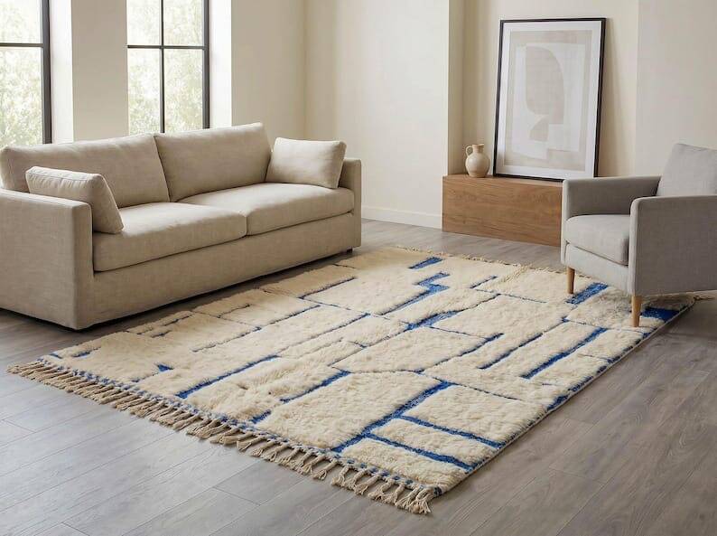 Tapis Beni Ouraine marocain traditionnelle artisanale taille 2/3 m