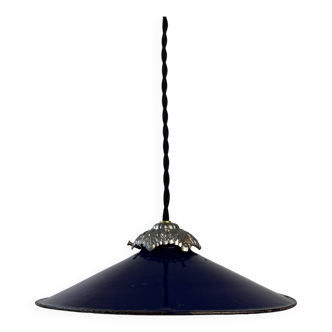 Antique industrial pendant light with blue enamel