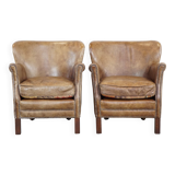 Set of 2 nice, subtle cowhide armchairs with reversible Kelim seat cushions