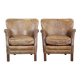 Set of 2 nice, subtle cowhide armchairs with reversible Kelim seat cushions