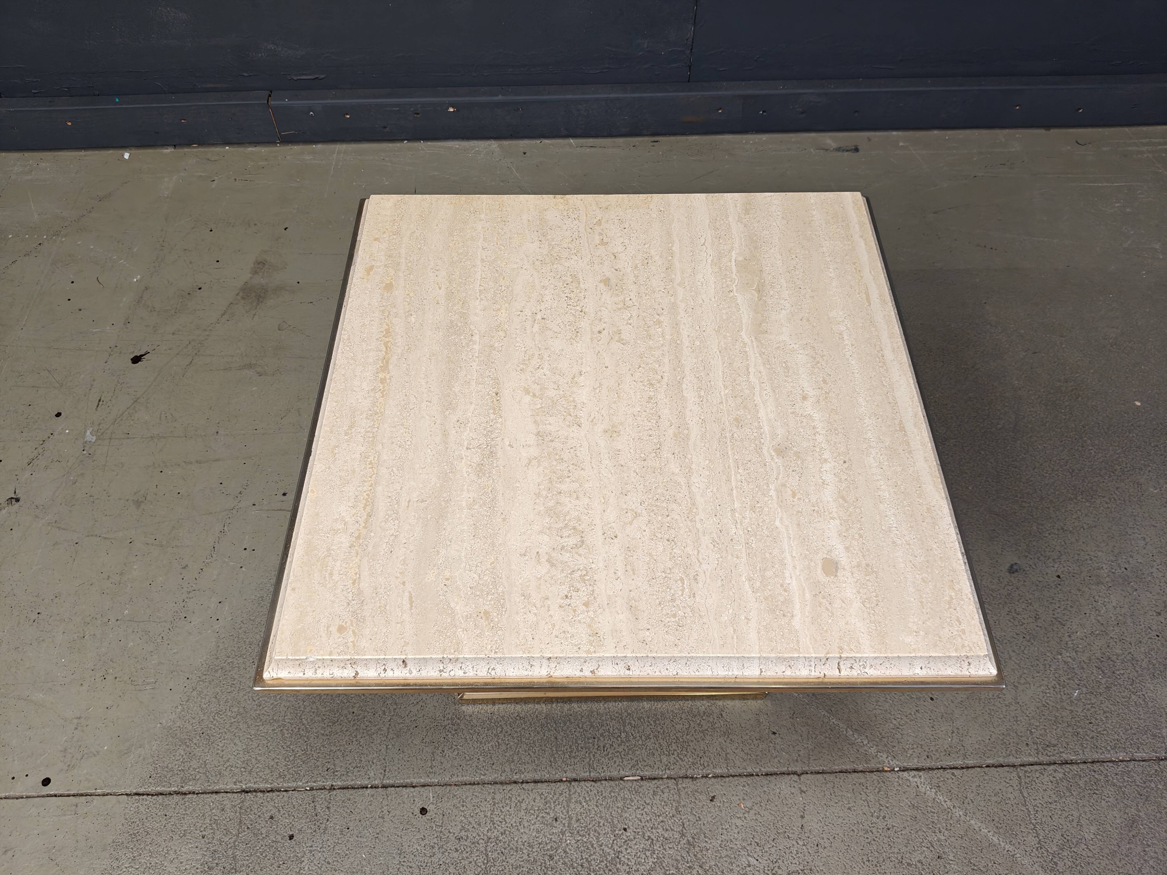 Vintage travertine and brass coffee table by Fedam, 1970s