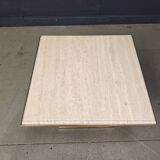 Vintage travertine and brass coffee table by Fedam, 1970s