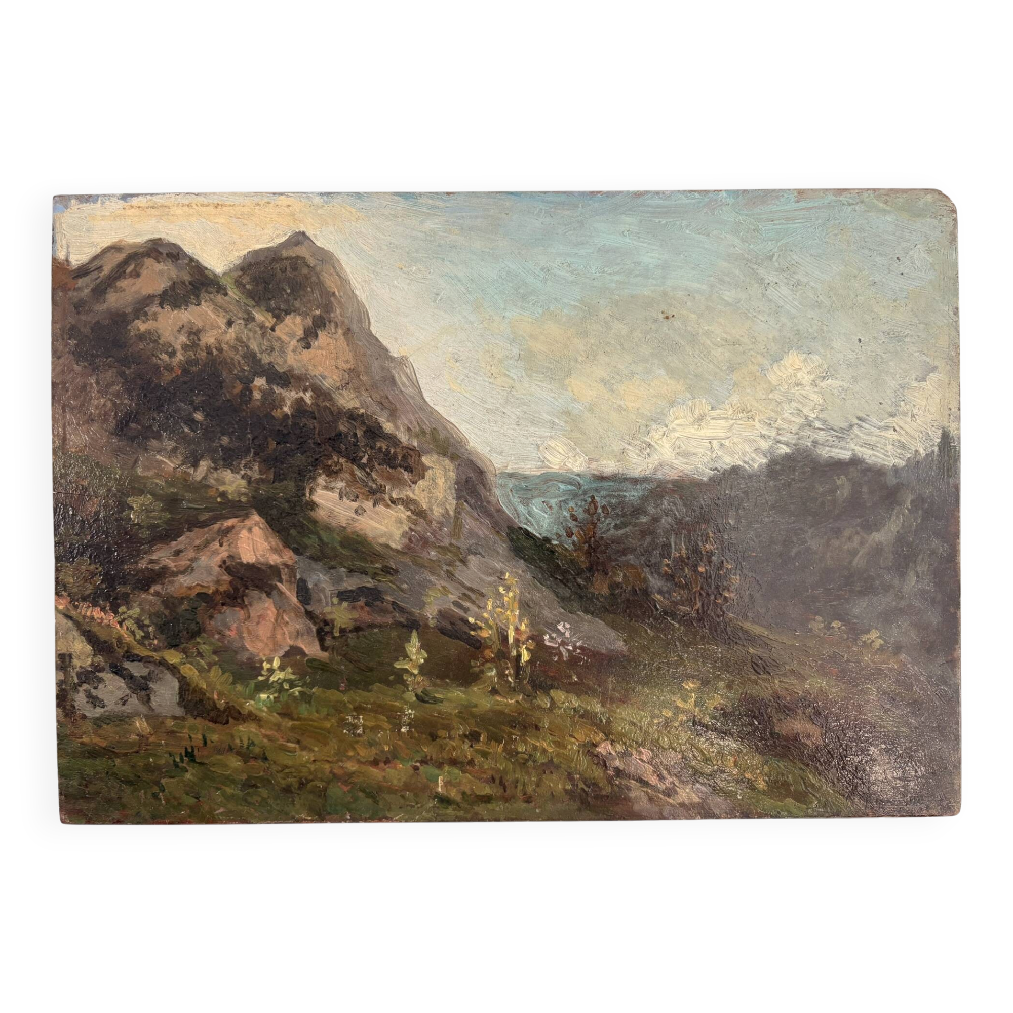 Old Oil Painting Wood Panel P Reynaud Post-Impressionism Landscape