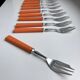 Set of 12 orange dessert forks in Bakelite and Tinplate 60s-70s