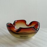 Murano style blown glass cup, multi-colored red gradient ashtray