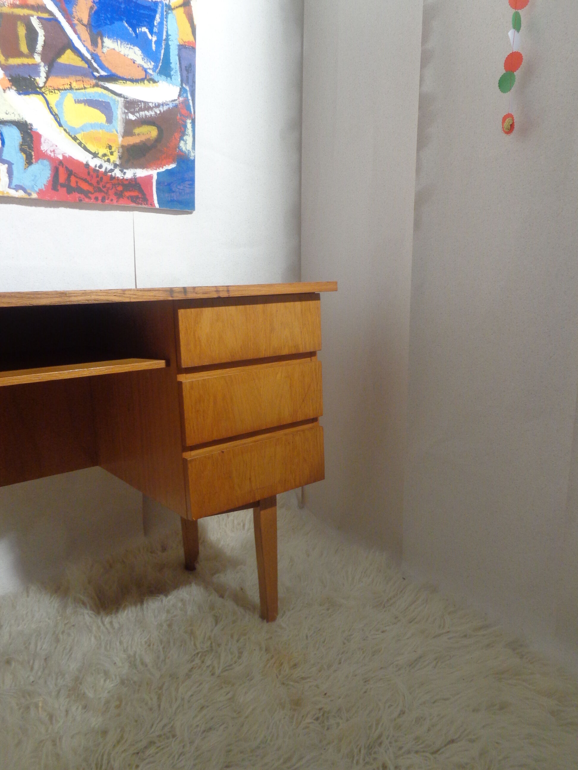 Scandinavian vintage light wood desk of the 60s