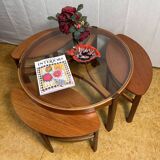 Table basse ronde en teck vintage rétro du milieu du siècle par Nathan Trinity 1960
