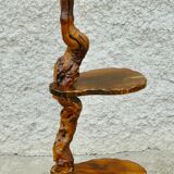 Brutalist shelf wood and vine holder vintage plant 1960