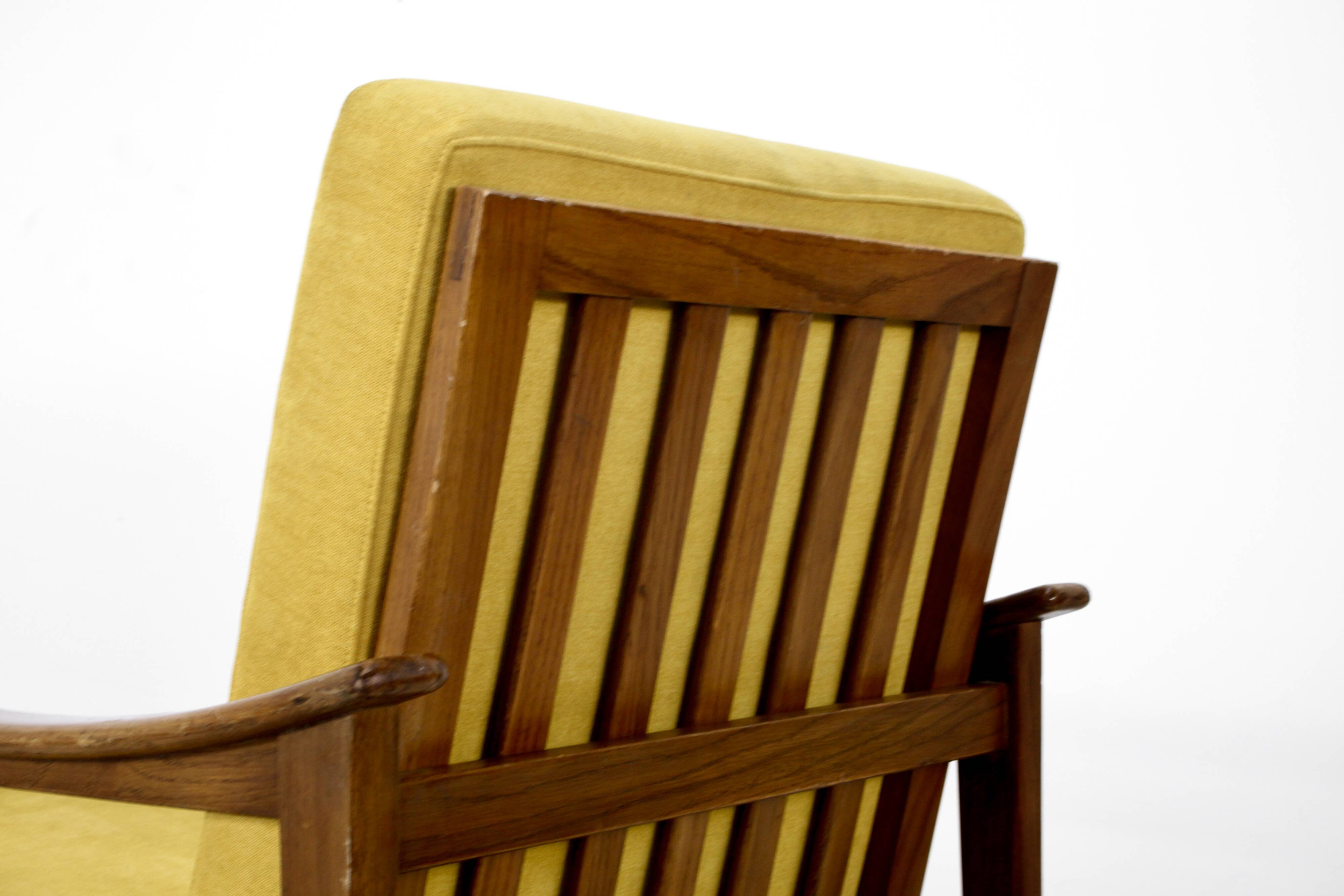 Midcentury Italian Armchair In Teak And Mustard Velvet.