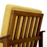 Midcentury Italian Armchair In Teak And Mustard Velvet.