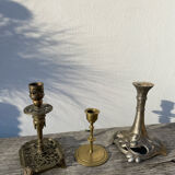 3 antique candlesticks in gold and silver metal