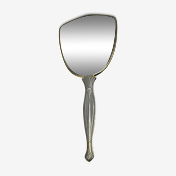 Miroir à main ancien avec verrre piqué