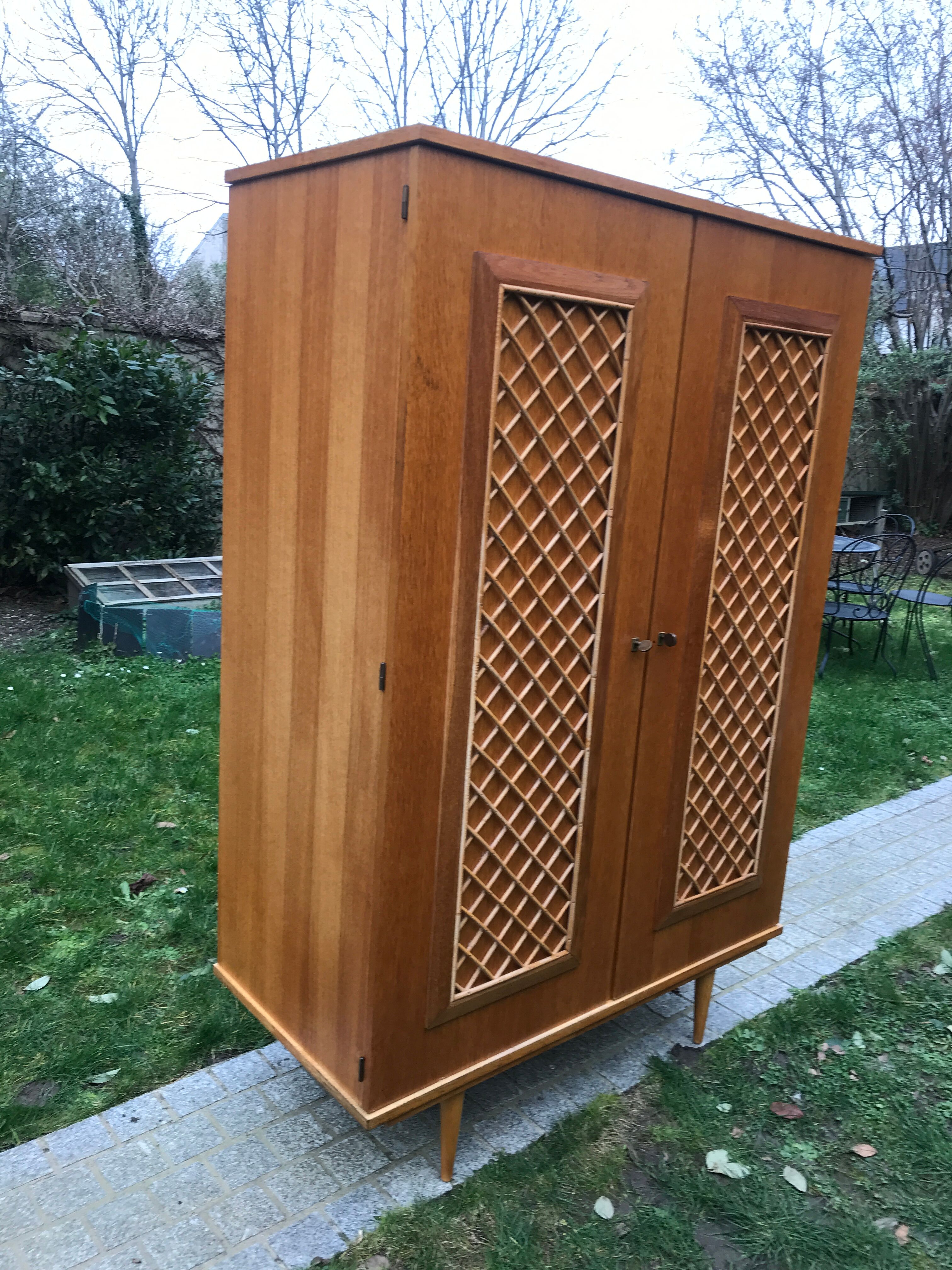 Wooden cabinet and vintage rattan 1950