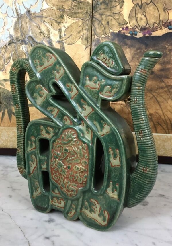 Vase à alcool, porcelaine, style kangxi, famille verte, vers 1900
