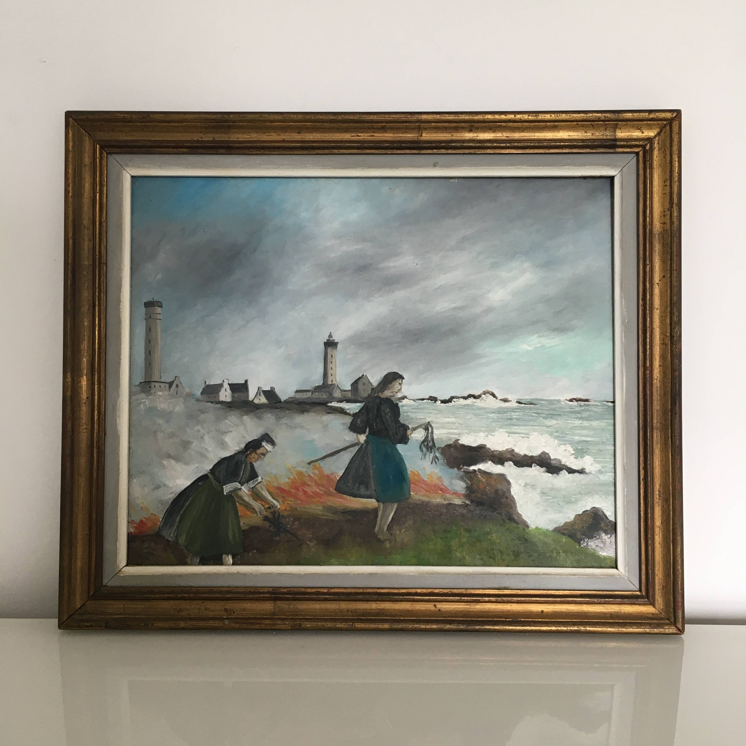 Painting of the seaweed harvesters in Penmarch