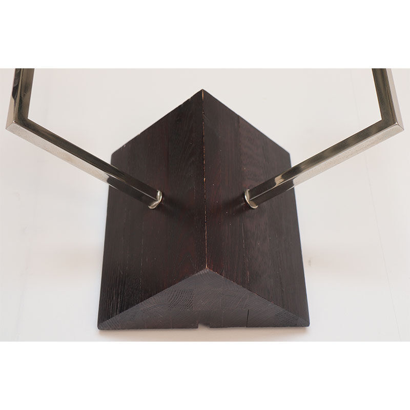 Pair of wall sconces in oak and chromed metal