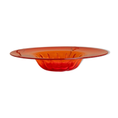 Bol en verre de Murano XL, années 1920, rouge vif avec médaillon central strié, verre décoratif.
