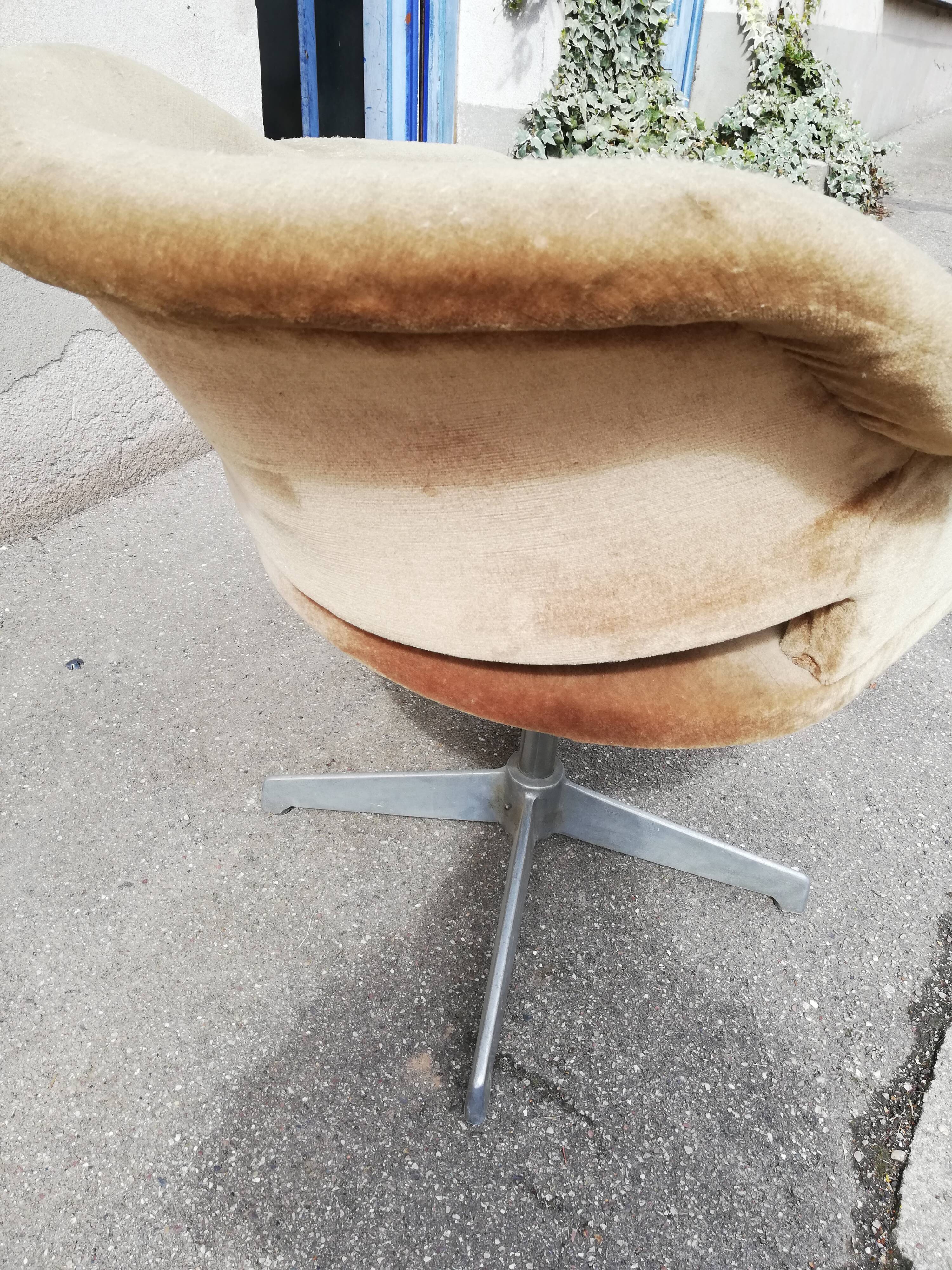 Fauteuil de bureau vintage velours moutarde
