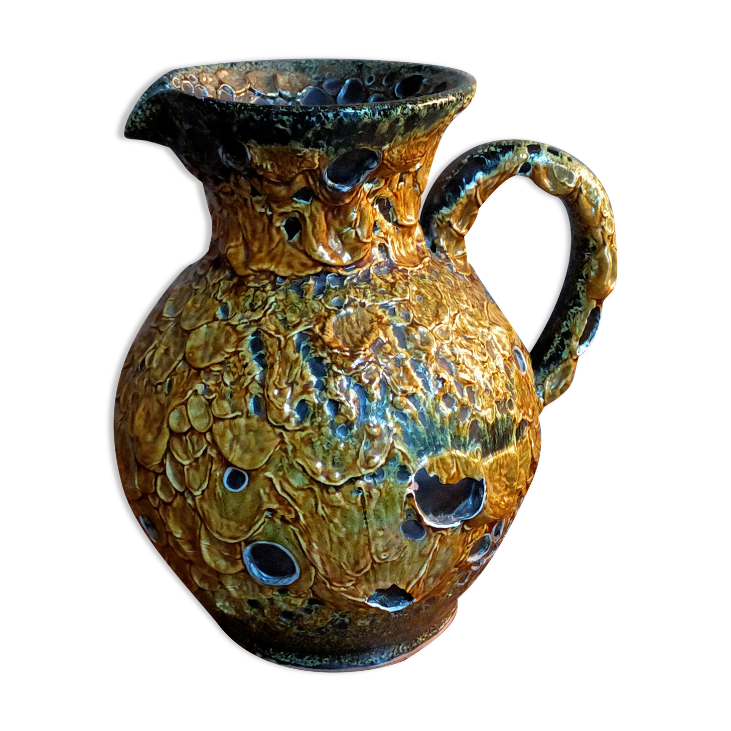 Vintage ceramic pitcher Fat Lava foams glaciers LE CYCLOPE, Annecy